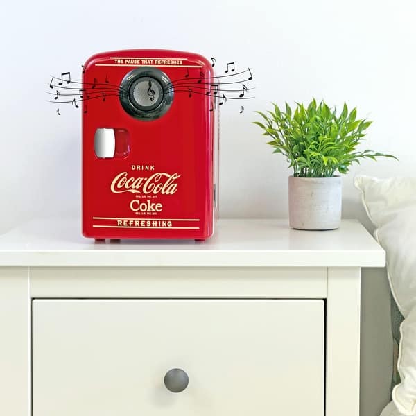 Coca-Cola 4L Cooler/Warmer w/ Bluetooth Speaker, 12V DC and 110V AC Cords,  6 Can Mini Fridge, Red - On Sale - Bed Bath & Beyond - 34937178