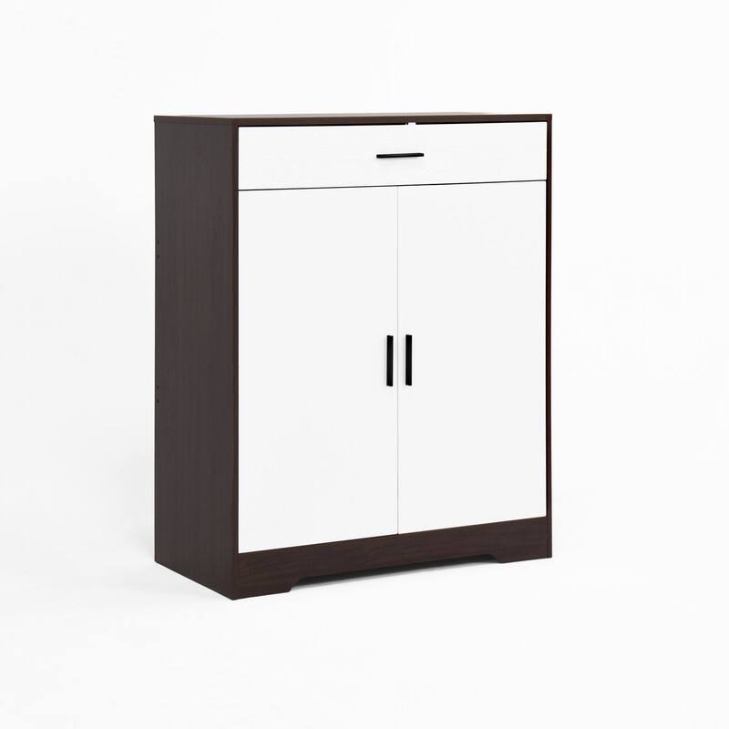 Modern 4-Tier Shoe Cabinet with Drawer & Adjustable Shelves, White Wooden Entryway Storage Organizer