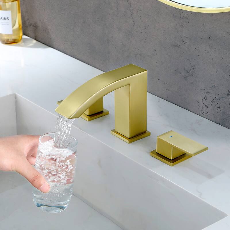 Widespread Bathroom Sink Faucet With Drain Assembly 3 Holes 8 Inch Waterfall Bathroom Faucet Two Handle Modern Basin Vanity Tap