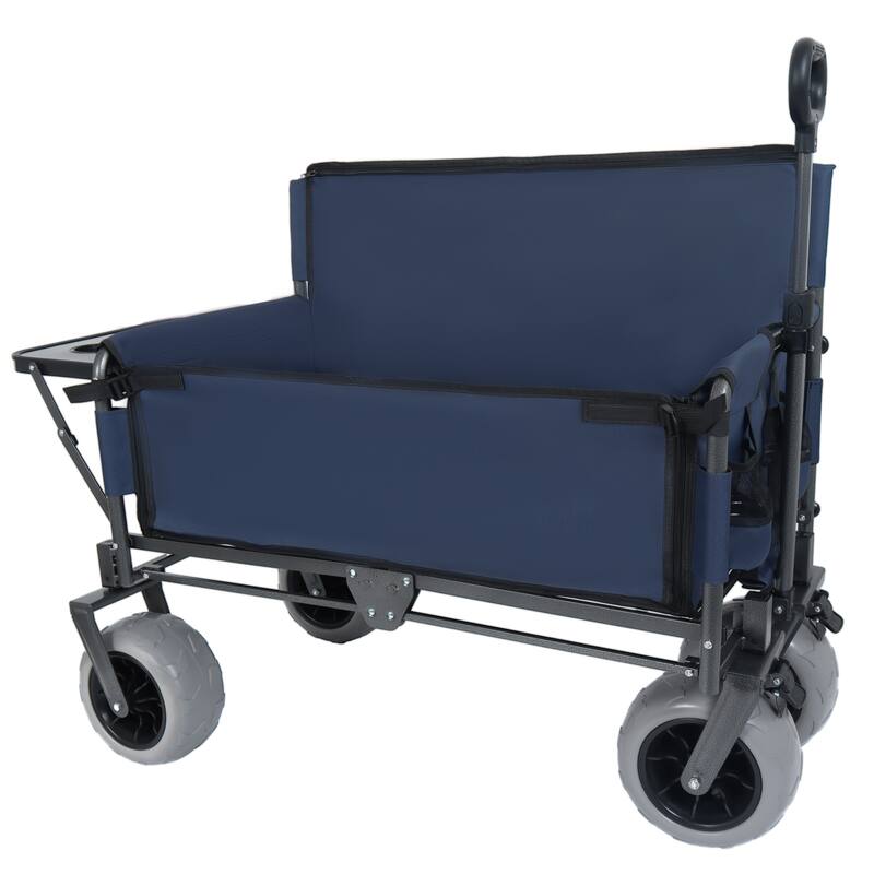 3-in-1 Folding Wagon with Bench Seat & Rear Folding Tabletop - 500lb Capacity with 9"x4" Tires, Dark Blue