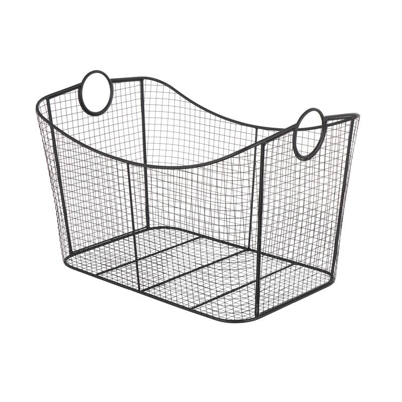Gold Metal Wire Grid Storage Basket with Curved Edges Ring Handles