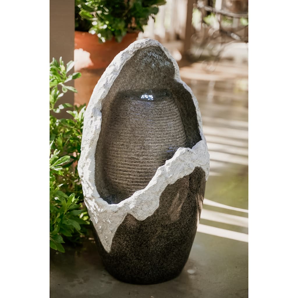 XBrand Round Broken Waterfall Fountain, Indoor Outdoor Décor, 27 Inch Tall, Grey