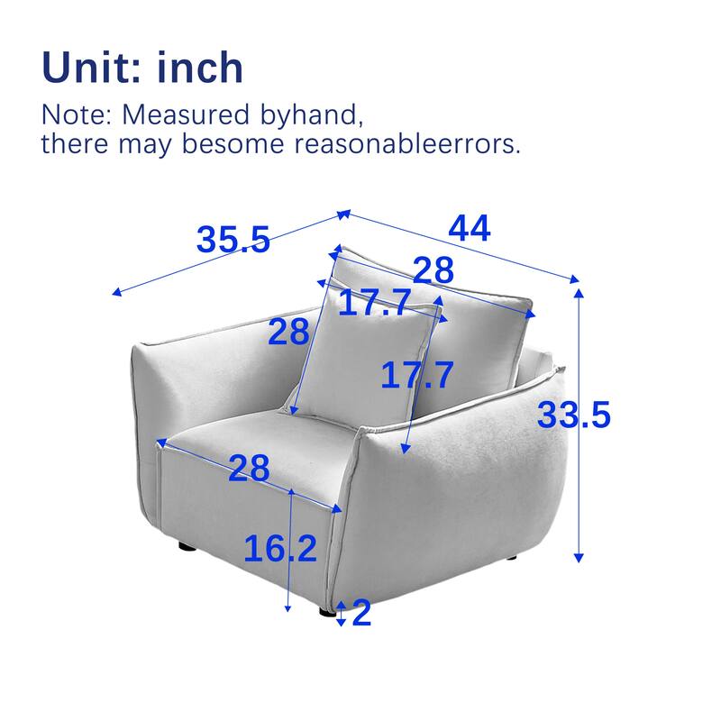 44" Minimalist Fabric Sofa in Beige for Living Room and Office