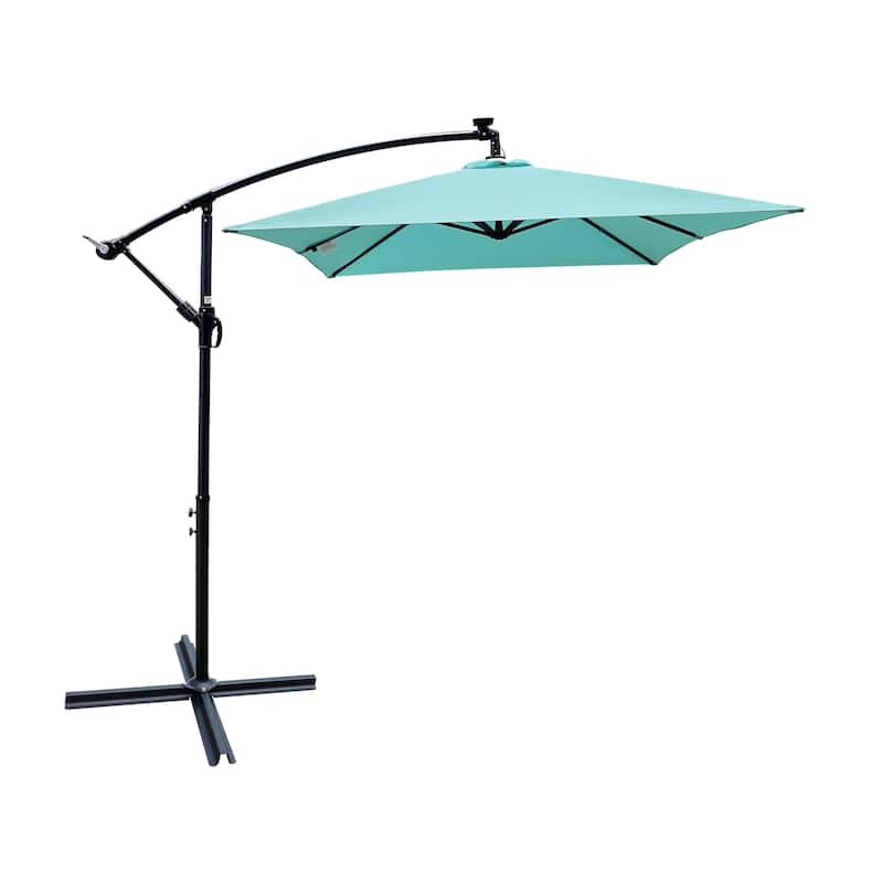 Rectangle 2x3M Patio Umbrella Solar Powered LED Lighted Sun Shade Market Waterproof 6 Ribs Umbrella with Crank and Cross Base