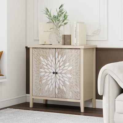 2-Door Carved Storage Cabinet with Adjustable shelf, Accent Furniture for Living Room, Hallway