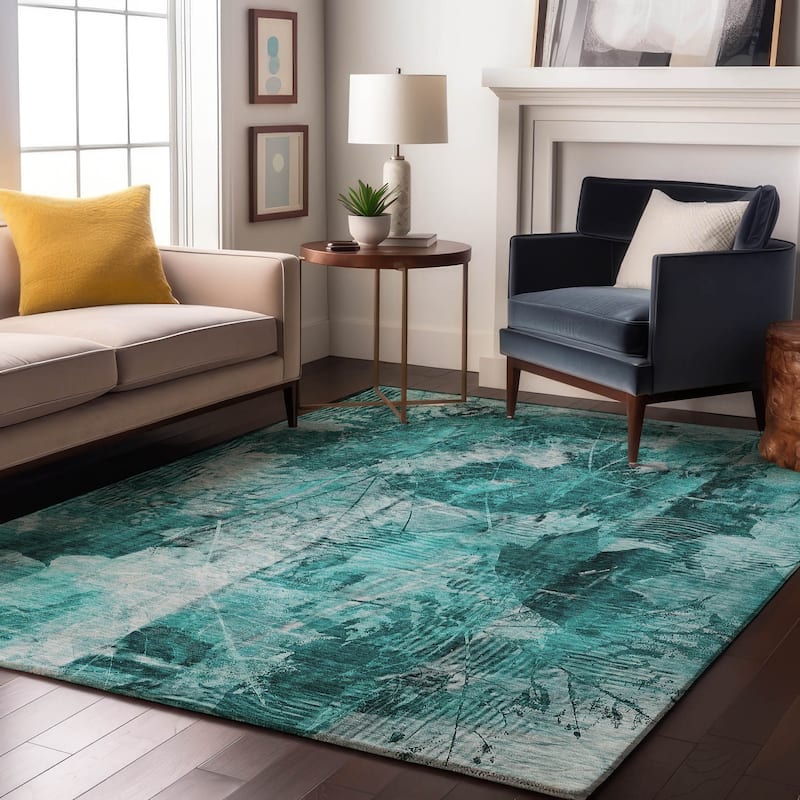 Premium Washable Super Soft Abstract Nature Mayfield Rug - Teal - 8' x 10' - Rectangle