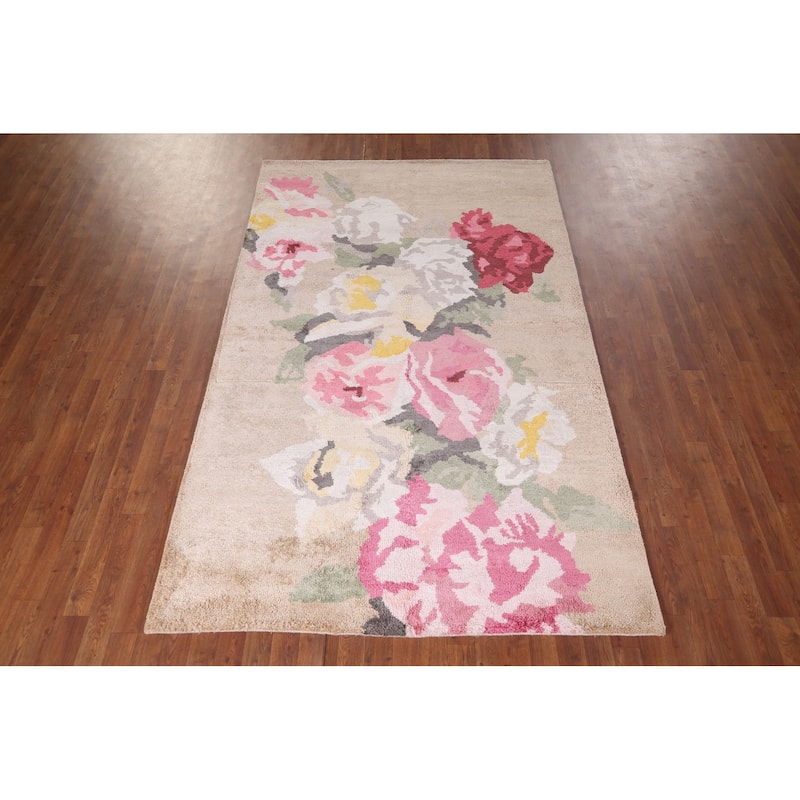 Handmade Abstract Indian Area Rug Oriental Wool & Silk Carpet - 5'4"x 8'3"