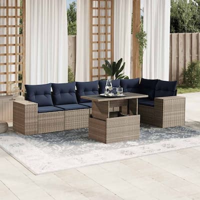 vidaXL Patio Sofa Set with Cushions Table and Couches 7 Piece Poly Rattan - 24.4" x 24.4" x 27.2"