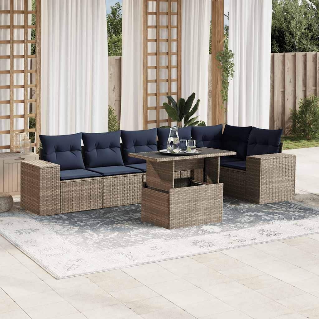 vidaXL Patio Sofa Set with Cushions Table and Couches 7 Piece Poly Rattan - 24.4" x 24.4" x 27.2"