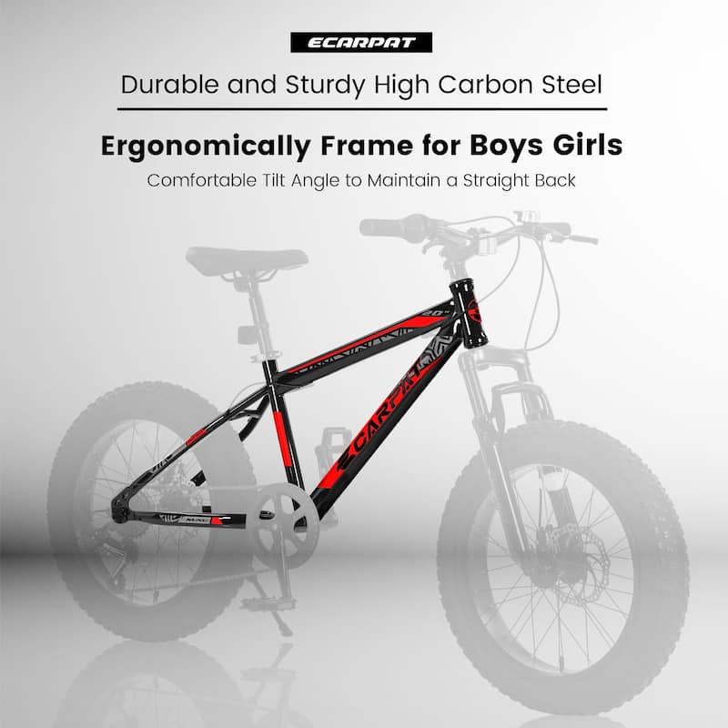 20 Inch Kids Mountain Bike for Boys & Girls Ages 8-14, 7-Speed Carbon Steel Frame, Wide Tires, Disc Brakes, Suspension