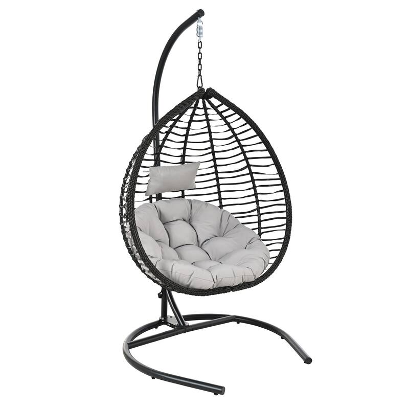 Roomfitters Indoor Outdoor Hanging Egg Hammock Chair with Stand, Wicker Rattan Swing for Patio and Bedroom