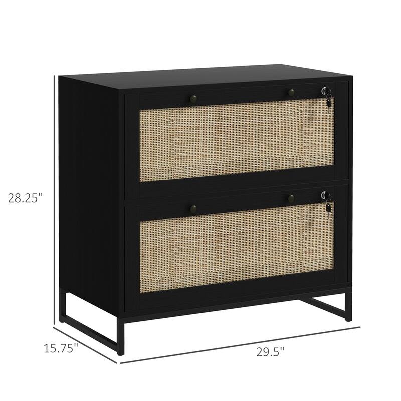 Modern Black Filing Cabinet with Lockable Drawers and Tabletop Storage and Adjustable File Bar