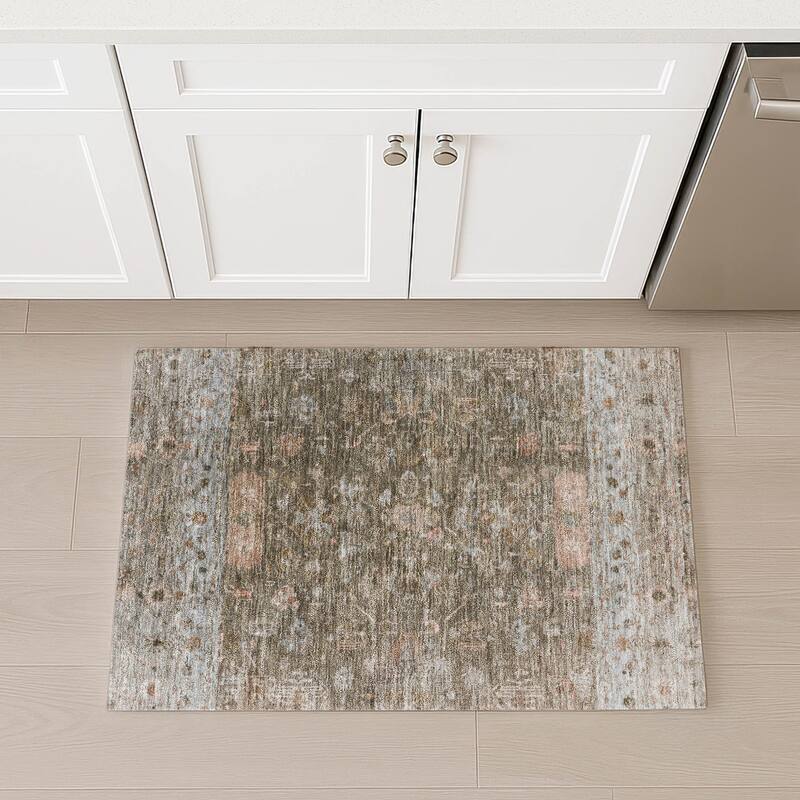 Machine Washable Indoor/ Outdoor Traditional Border Chantille Rug