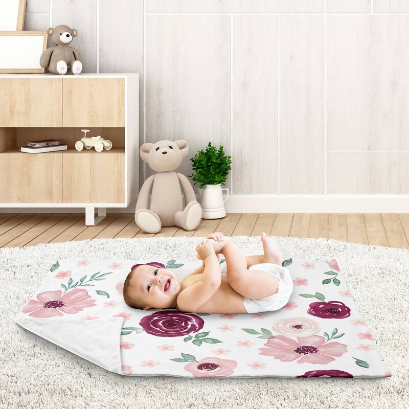 Burgundy Pink Watercolor Floral Girl Baby Receiving Security Swaddle Blanket - Blush Maroon Rose Shabby Chic Flower Farmhouse