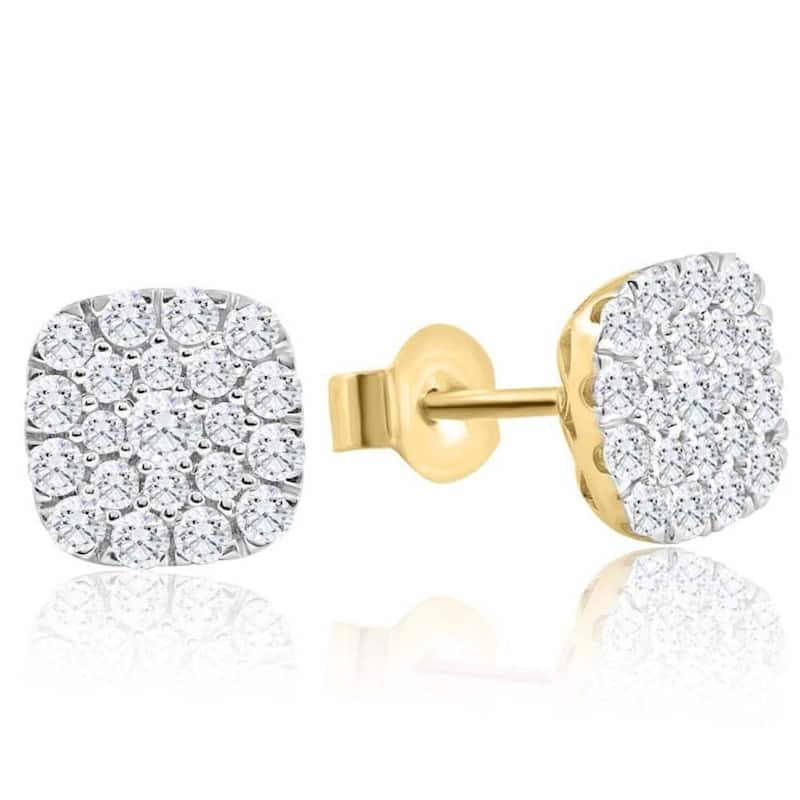 1Ct TW Round Diamond Cushion Halo Studs Yellow Gold Lab Grown Earrings