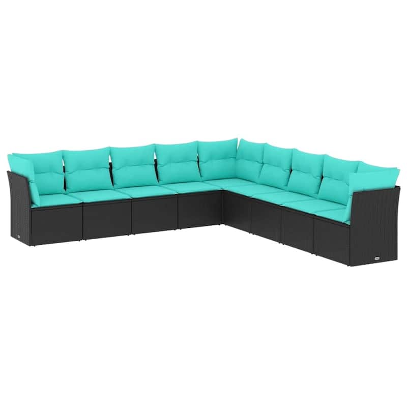 vidaXL 9 Piece Patio Sofa Set with Cushions Black Poly Rattan