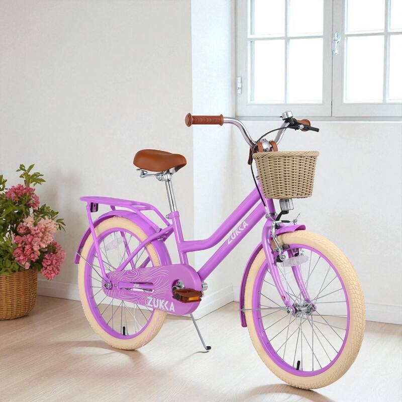 20 Inch Girls Bike with Basket, Single Speed Steel Frame, Front V-Brake & Rear Coaster Brake, Ages 7-10
