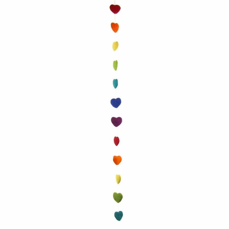 The Curated Nomad Thrift Handmade Felted Wool String of Hearts Hanging Garland