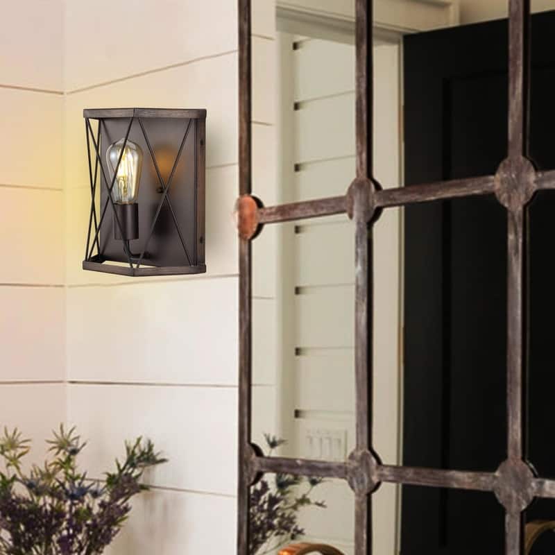 1 Light wall sconce wood finished wall lighting metal bathroom sconces