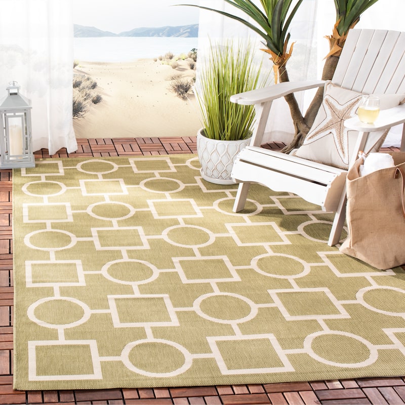 SAFAVIEH Courtyard Sharlene Indoor/ Outdoor Waterproof Patio Backyard Rug - 2'7" x 5' - Green/Beige