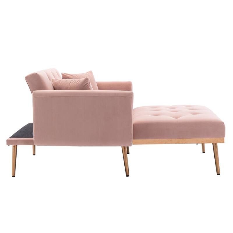 Velvet Fabric Chaise Lounge Chair with Adjustable Backrest and Pillow