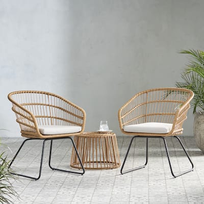 Lemere Outdoor Wicker 2 Seater Chat Set with Cushion by Christopher Knight Home