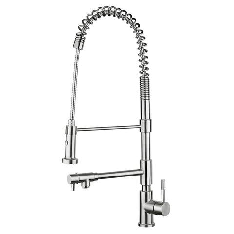 Waterhaus Lead Free Stainless Steel Single-Hole Faucet ,Flexible Pull Down Spray Head,Swivel Support Bar & 2 Control Levers