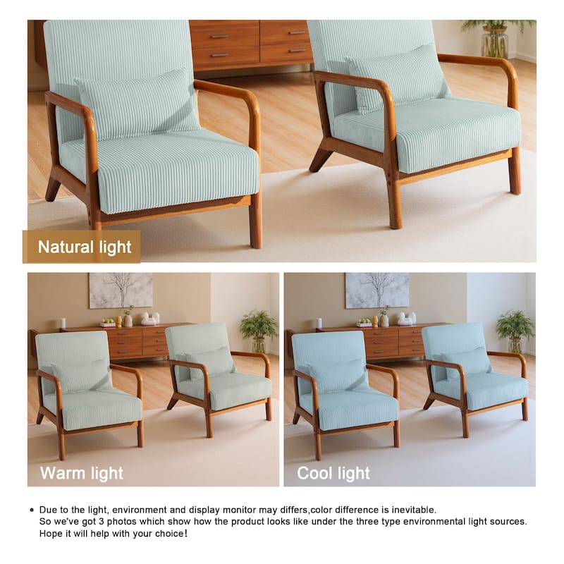 Modern Corduroy Upholstered Accent Chair with Wood Legs Set of 2
