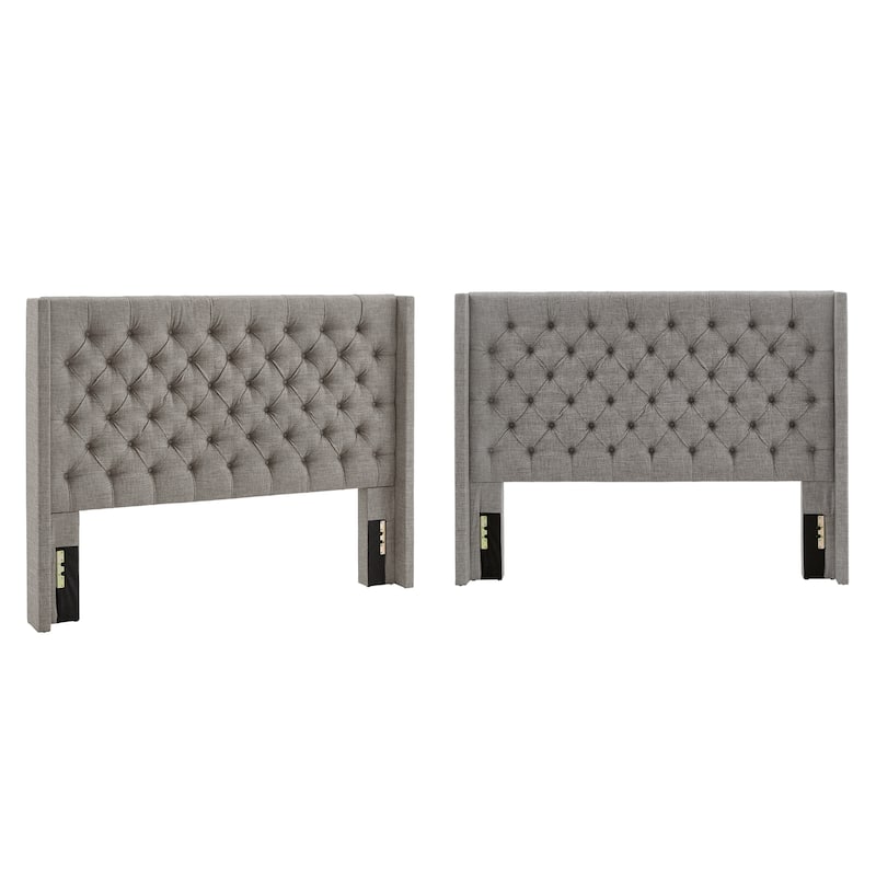 Detmold Queen Wingback Button Tufted Linen Fabric Headboard - Grey