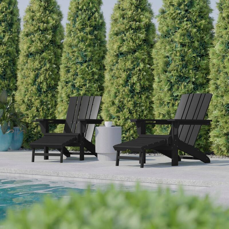 Commercial All-Weather Adirondack Chair with Pullout Ottoman & Cupholder