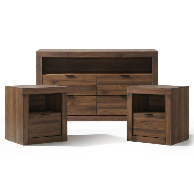 Furniture of America Merro Modern 3-Piece Solid Wood Dresser and 2 Nightstand Bedroom Set