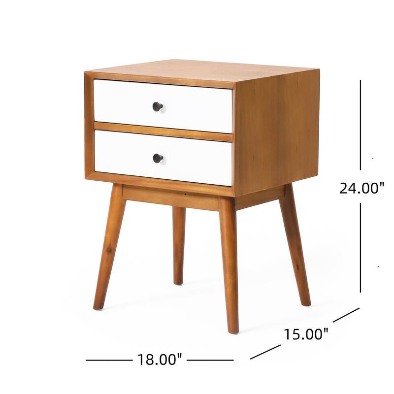 Modern Wooden 2-Drawer Nightstand with Four Legs for Bedroom