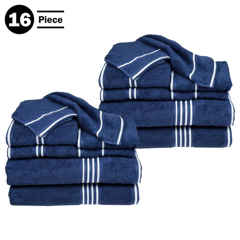 Towel Set - Cotton Bathroom Accessories with Bath Towels, Hand Towels, Washcloths, and Fingertip Towels by Lavish Home (Navy)