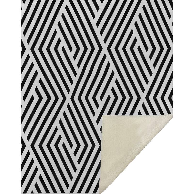 Premium Machine Washable Contemporary Geo Sherpa Throw Blanket