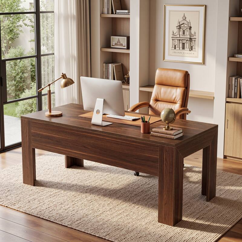 Modern Executive Desk with Large Tabletop, 63-Inch Office Desk, Computer Desk, Long Workstation for Home Office