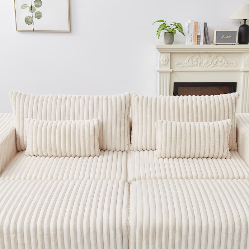 Roomfitters 87" Modern Corduroy Lounge Chaise, Cloud Plush Loveseat Sofa, No Assembly Reclining Sleeper Sofa