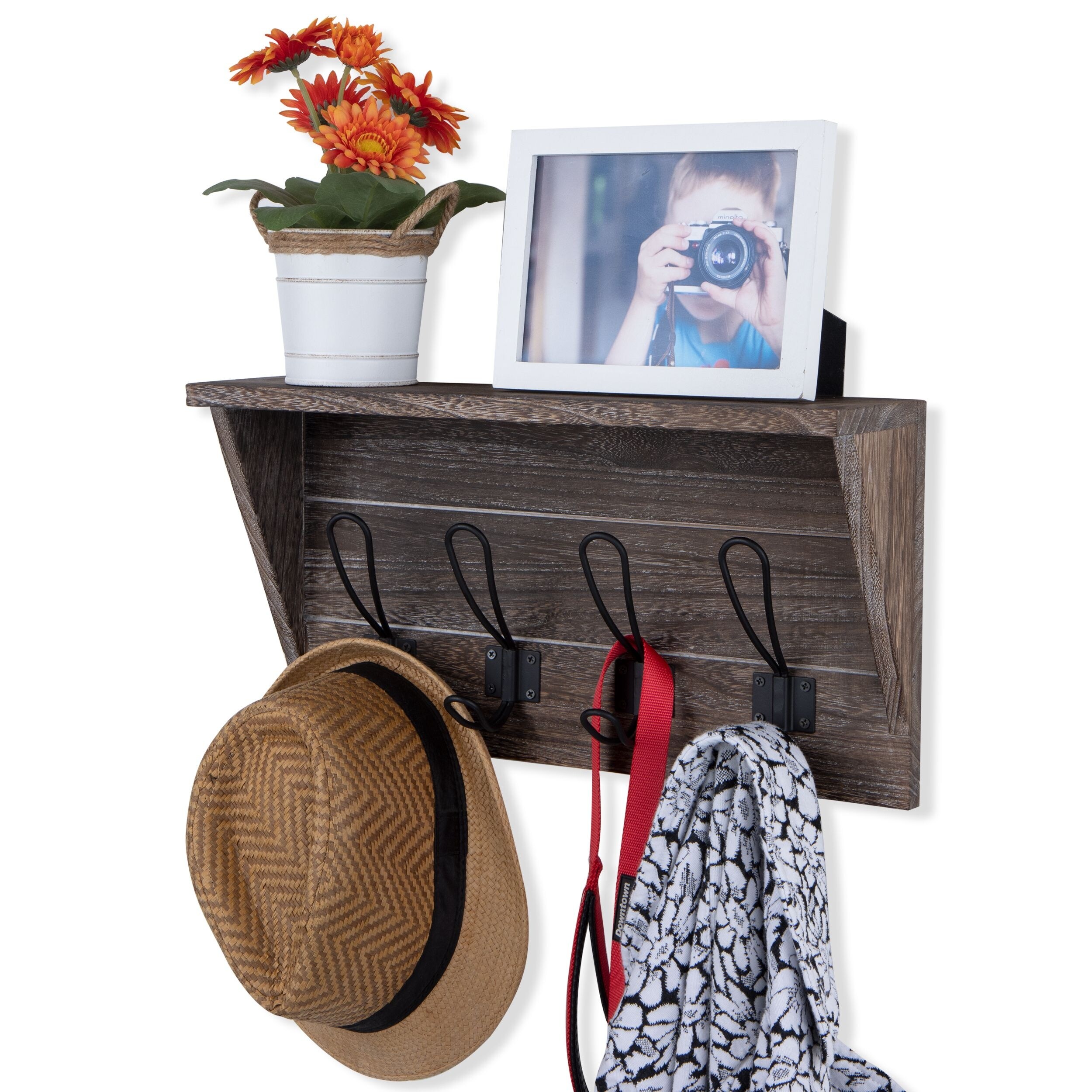 Wallniture 17 Wood Wall Mounted Coat Rack with Shelf Entryway Mail Organizer Wood Key Holder 8 Hooks N A Bed Bath Beyond 37251559