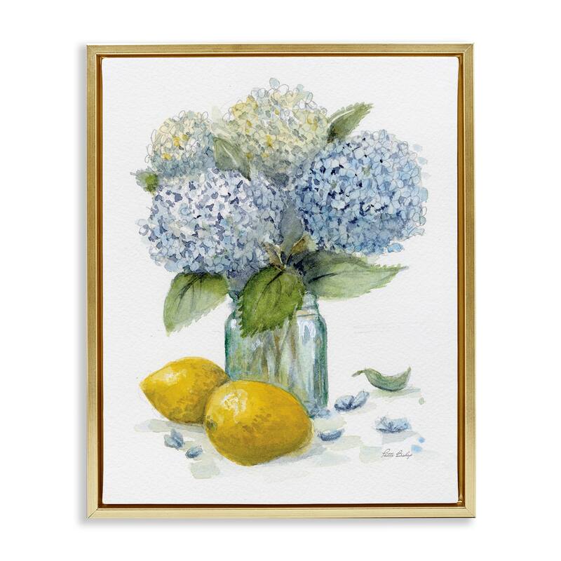 Stupell Hydrangeas & Lemons Vase Framed Floater Canvas Wall Art Design By Patti Bishop - 25 x 31 - Gold