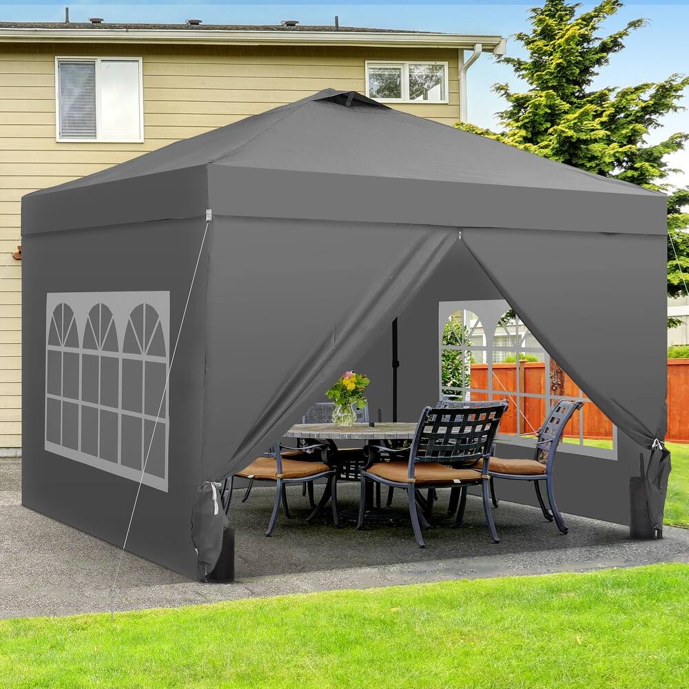 Ainfox 10x10 Pop Up Canopy Tent with 4 Sidewalls, Easy Set up with One Push Lift Outdoor Beach Gazebos with 4 Sandbags