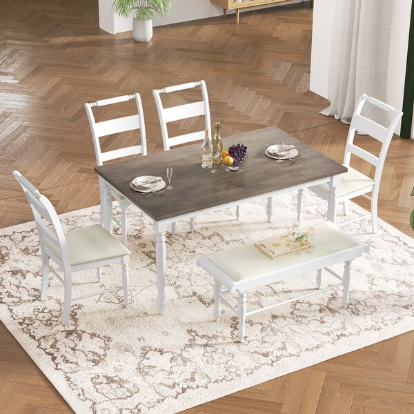 Vintage Style 6 Piece Table Set with Swivel Legs, 4 Upholstered
