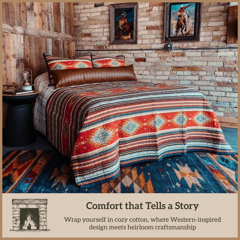 Paseo Road Del Sol Aztec Western Bedding 3 Piece Reversible Quilt Set with Pillow Shams
