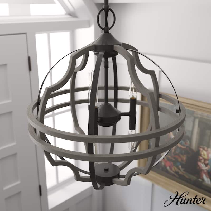 Hunter 19.25" Stone Creek 6-Light Pendant - Entry, Island, Dining Room - Modern Farmhouse, Rustic, Transitional - Noble Bronze-White Washed Oak