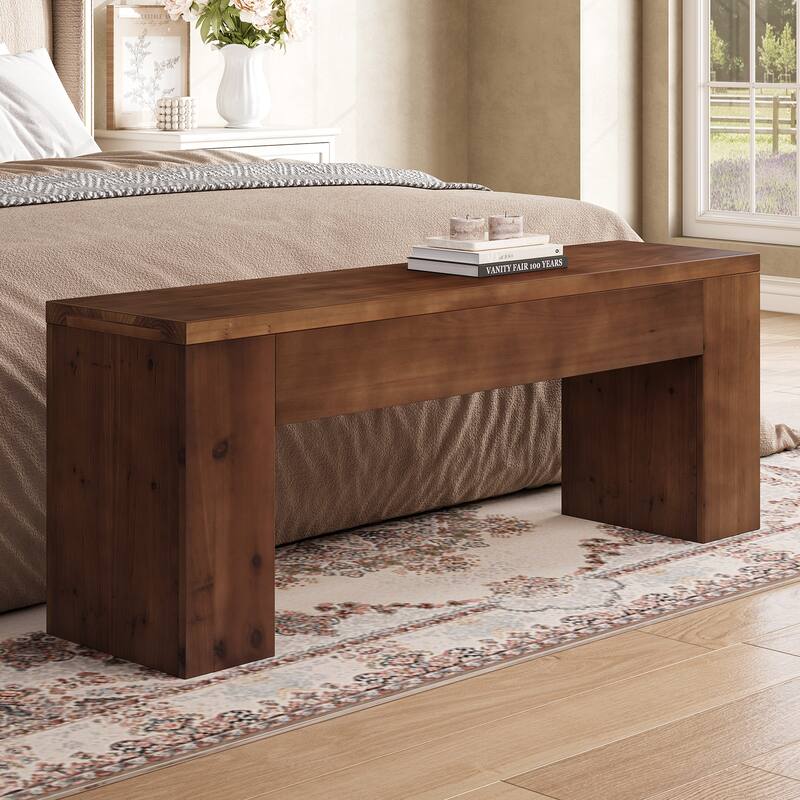 47.24 Inches Farmhouse Entryway Bench, Solid Wood Bench for Bedroom