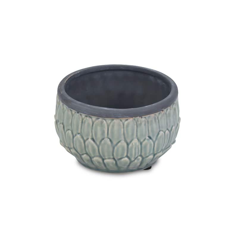 HomeRoots Blue Ceramic 37 Ounce Round Distressed Pot Planter - 6.50 in. x 3.75 in. x 6.50 in.