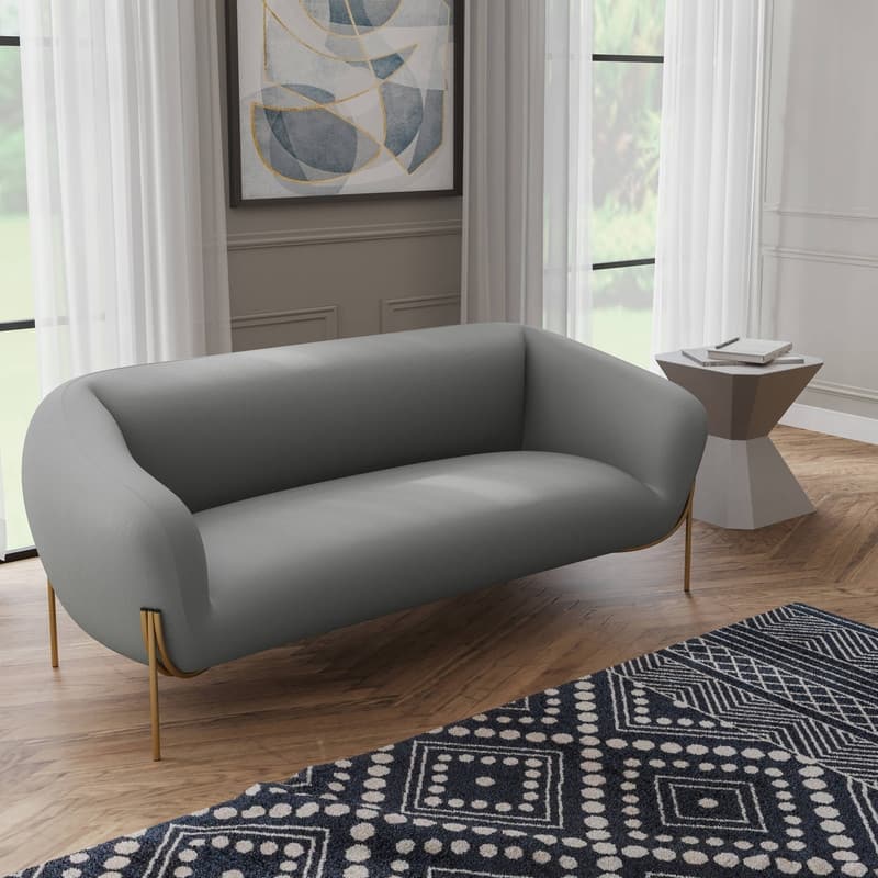 Zuno Modern Velvet Upholstered 3-Seater Sofa with Curved Seamless Design Gold Metal Base Plush Foam Cushions Easy Assembly