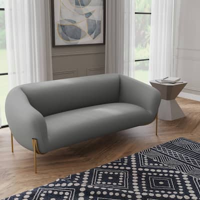 Zuno Mid-Century 3-Seater Velvet Sofa with Curved Seamless Design, Gold Metal Base, Plush Foam Cushions, and Easy Assembly