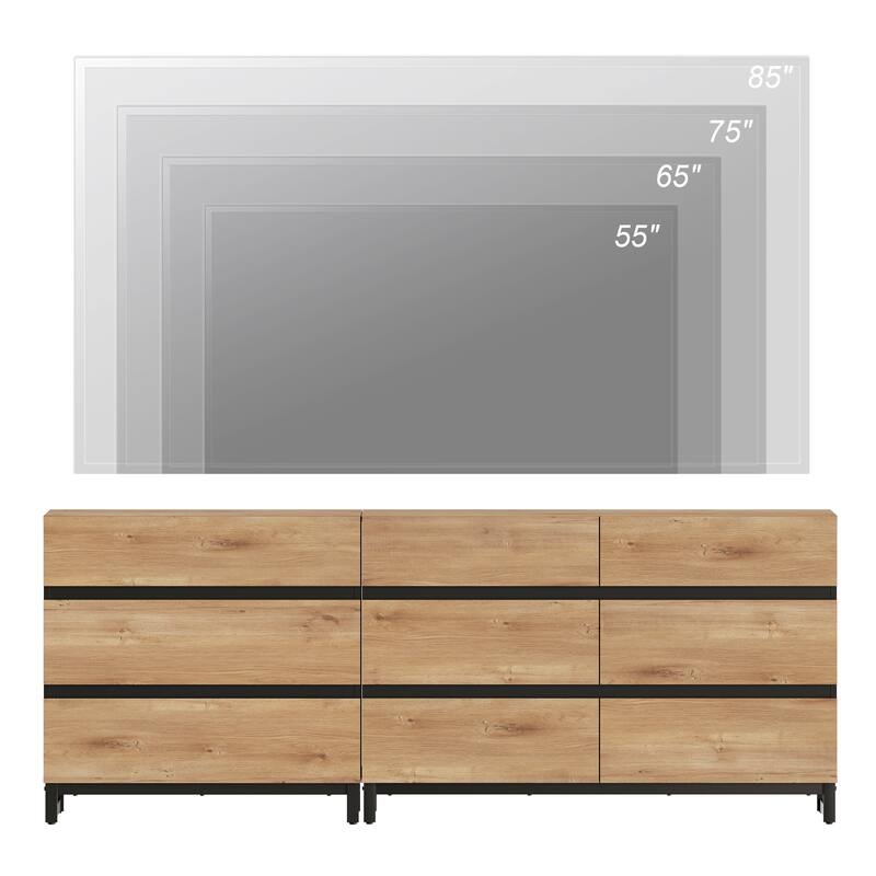 Modern TV Stand for TVs up to 90 inches, 2 in 1 TV Console with 9 Drawers, Media Console for Living Room, Bedroom