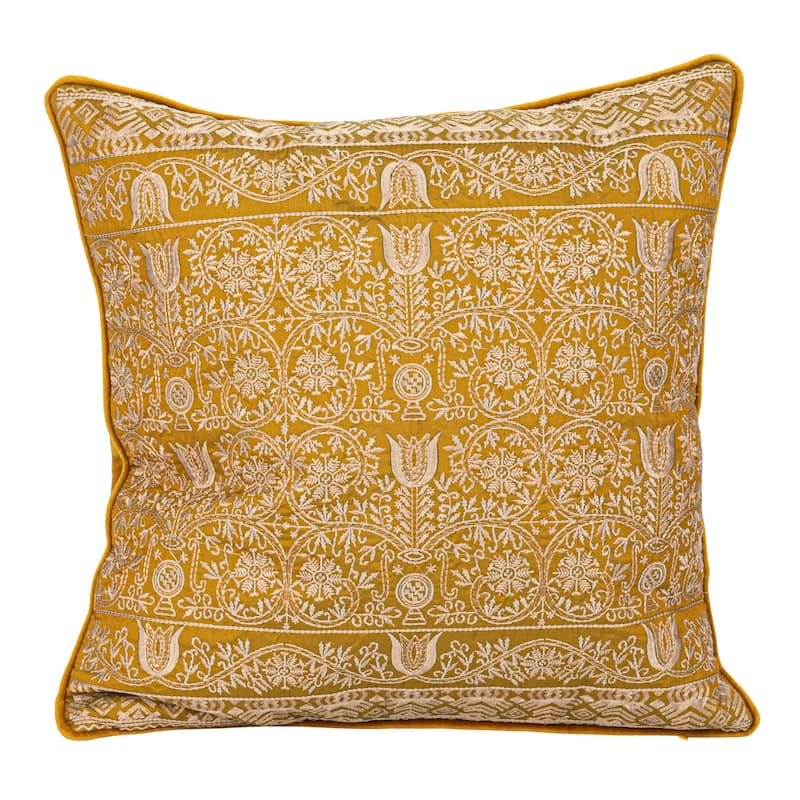 Cotton Velvet Pattern and Piping Pillow - 18.0"L x 0.5"W x 18.0"H