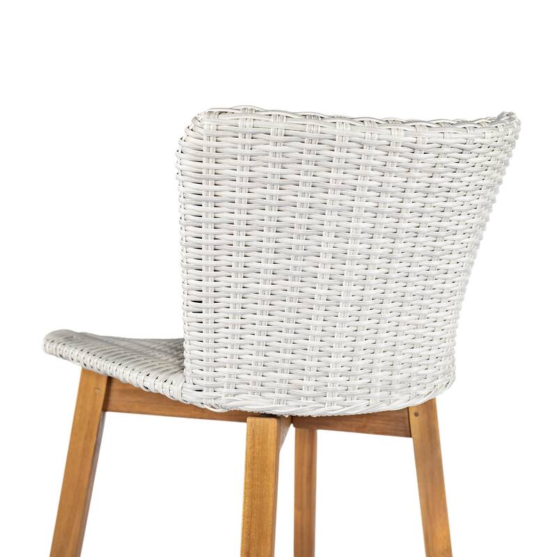 Christopher Knight Home - Lina Acacia and Rattan Outdoor Barstool (Set of 2)