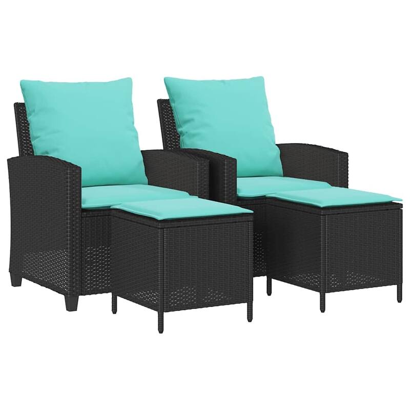 vidaXL 4 Piece Patio Sofa Set with Cushions Black/Brown Poly Rattan - 25.2" x 28.1" x 31.1"
